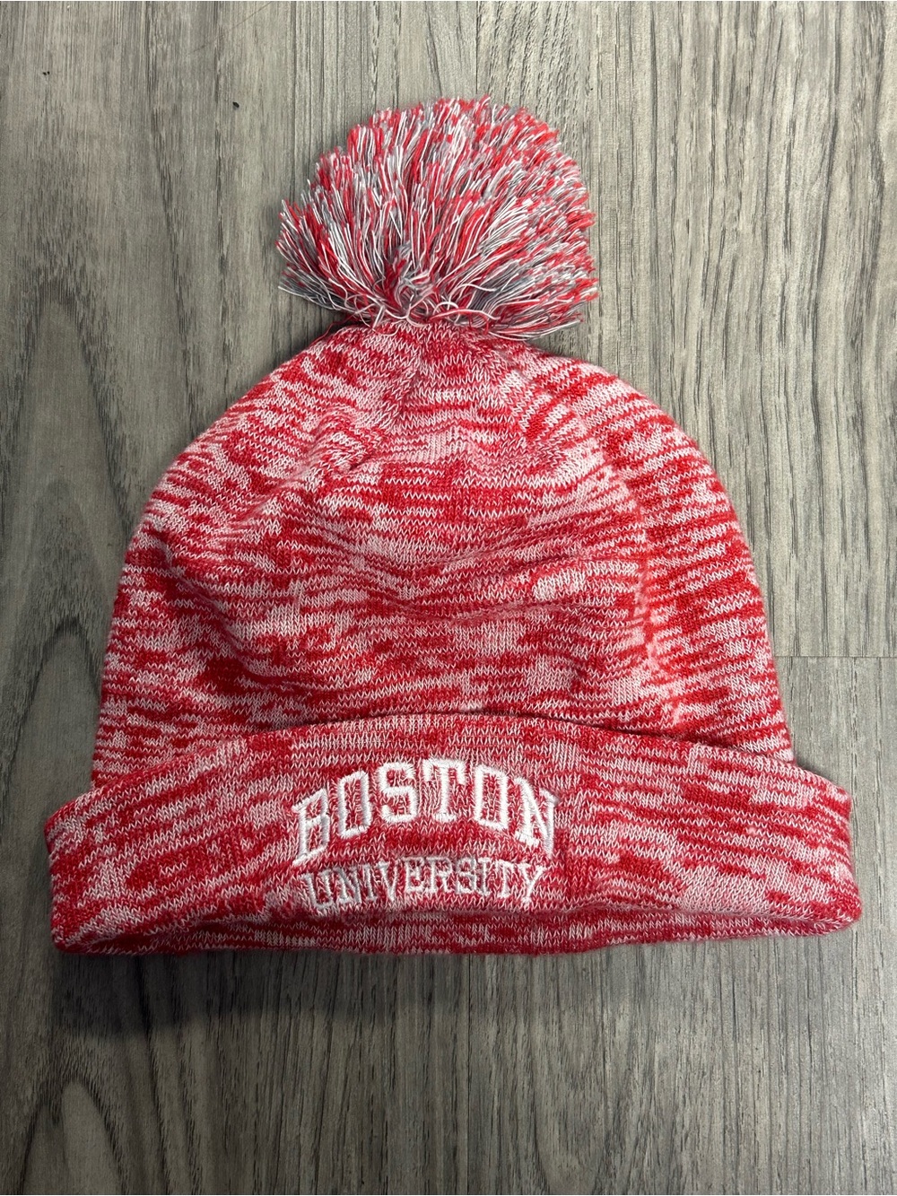 Boston University Red & White Pom is Small/Youth Beanie